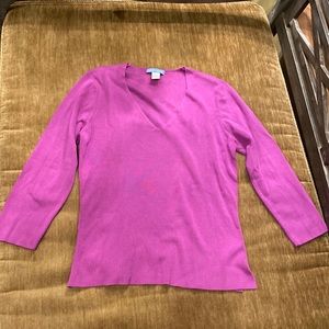 White and Warren silk nylon and spandex sweater in fushia
